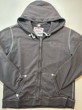 Faded true religion Y2K thick stitched zip up sweater